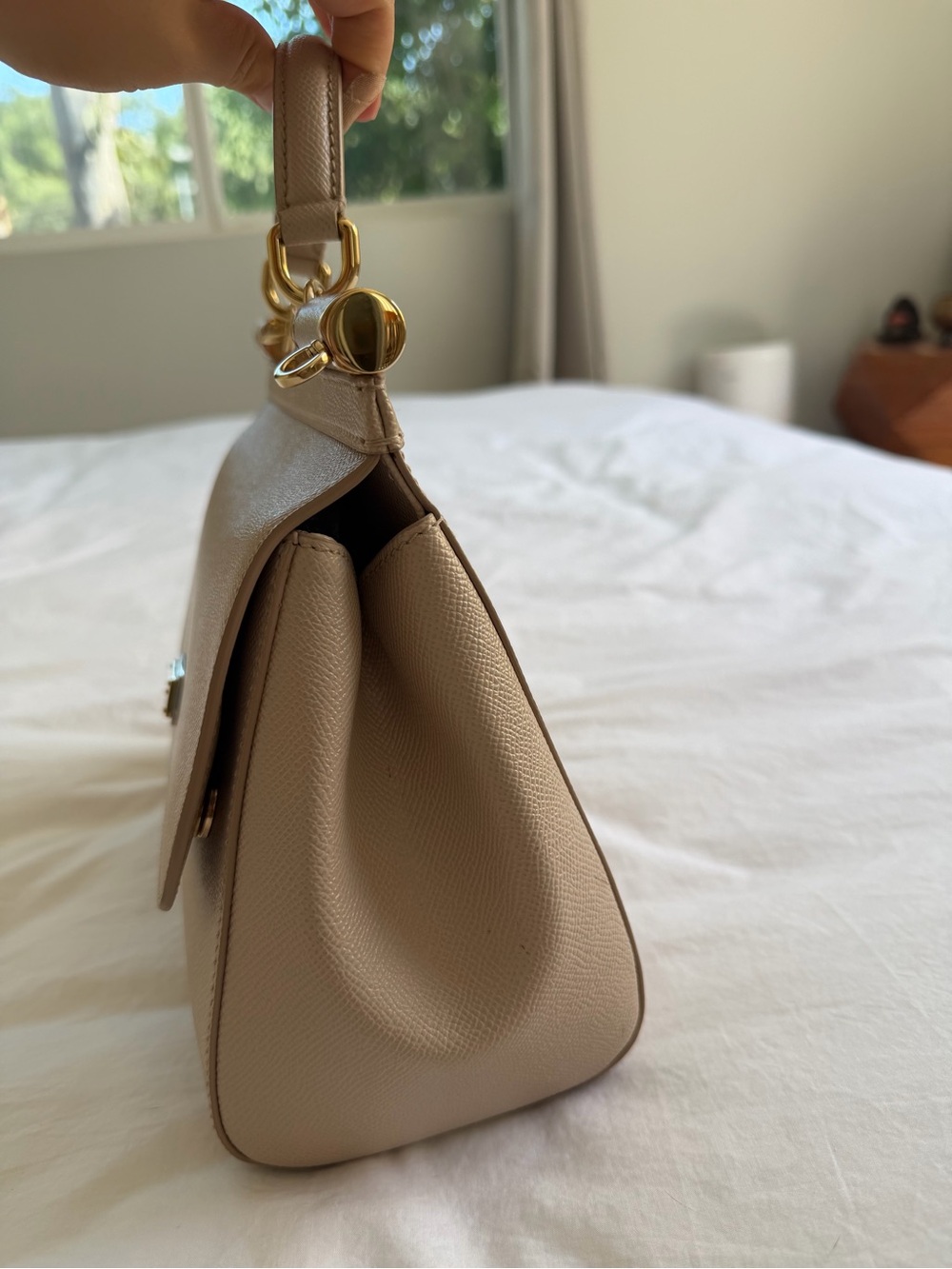Dolce & Gabbana Taupe Leather Top-Handle Bag with Gold Hardware - Picture 3 of 7